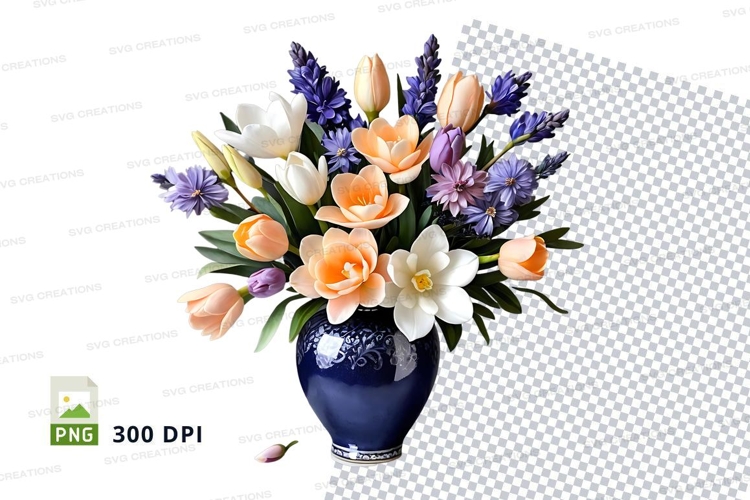 Flower bouquet in blue vase clipart png