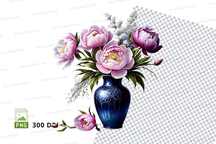 Clipart png of pink peonies in blue vase