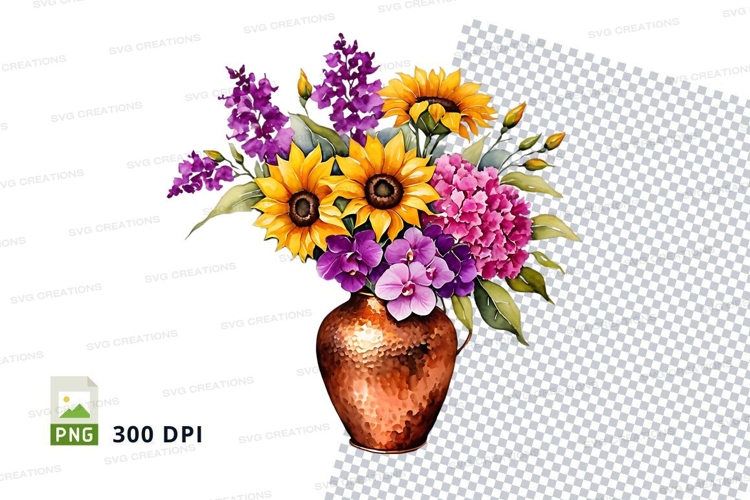 Floral bouquet in copper vase clipart png
