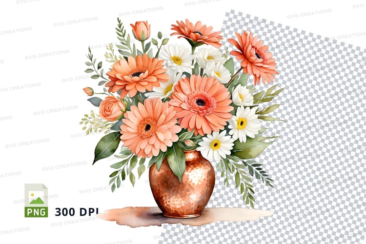 Floral bouquet in vase clipart png