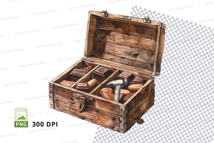 Wooden treasure chest mockup
