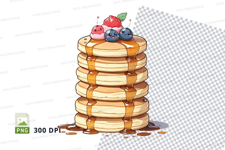 Stack of pancakes with berries clipart png