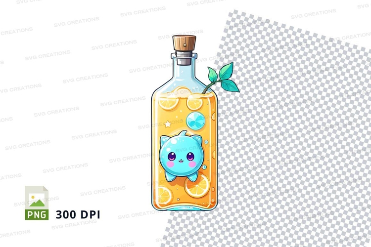 Cartoon bottle mockup with blue creature