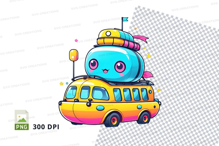 Cartoon school bus with cute character clipart png