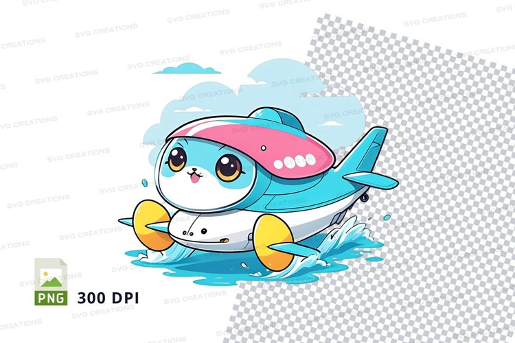 Cartoon seal in blue airplane t-shirt mockup