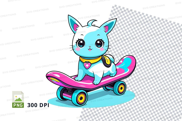 Cartoon cat on skateboard clipart png
