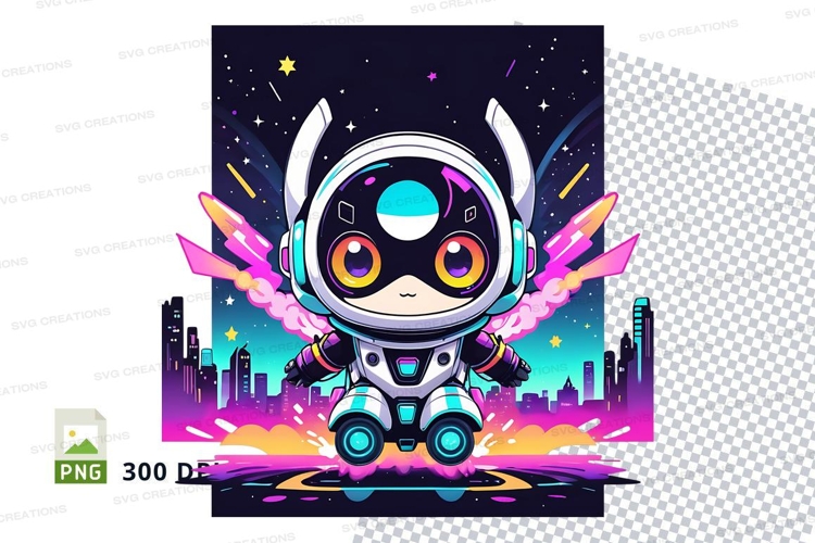 Cartoon astronaut robot t-shirt mockup