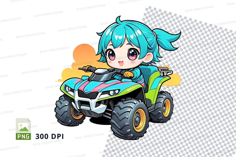 Cartoon girl riding atv clipart png