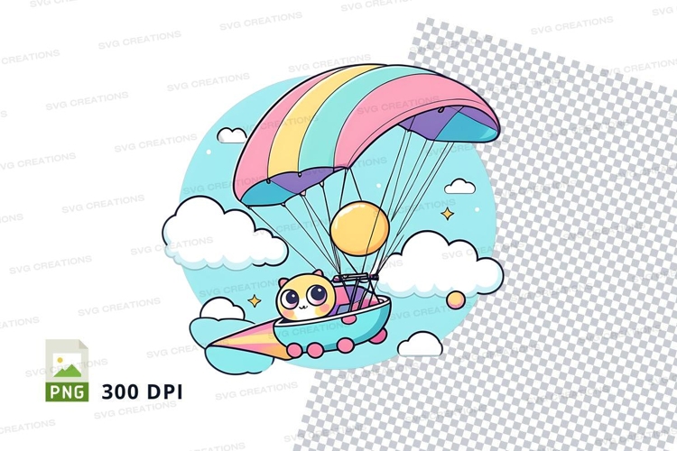 Cartoon owl with parachute t-shirt mockup