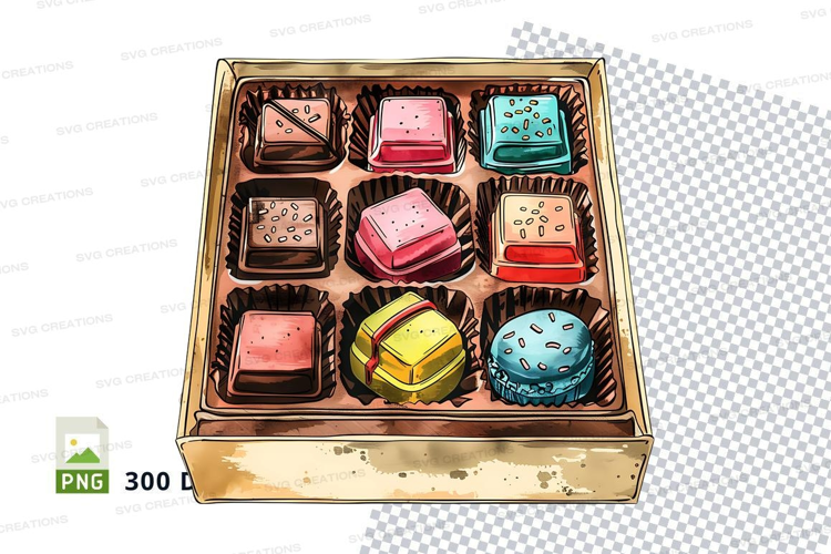 Chocolate box mockup with assorted chocolates