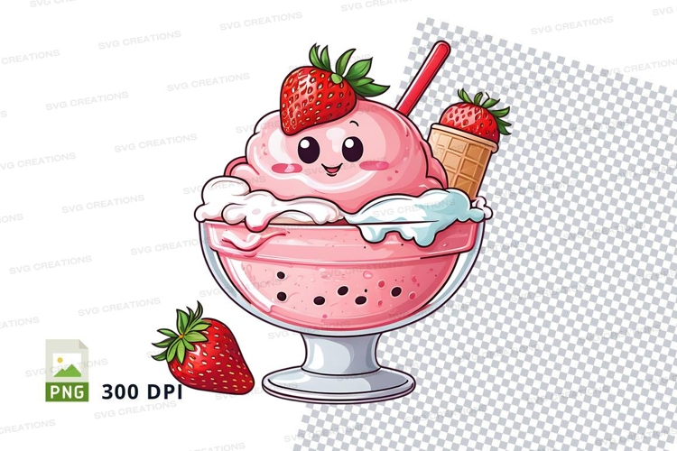 Strawberry ice cream sundae clipart