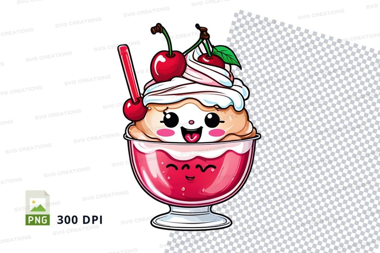 Cute cartoon ice cream sundae clipart png
