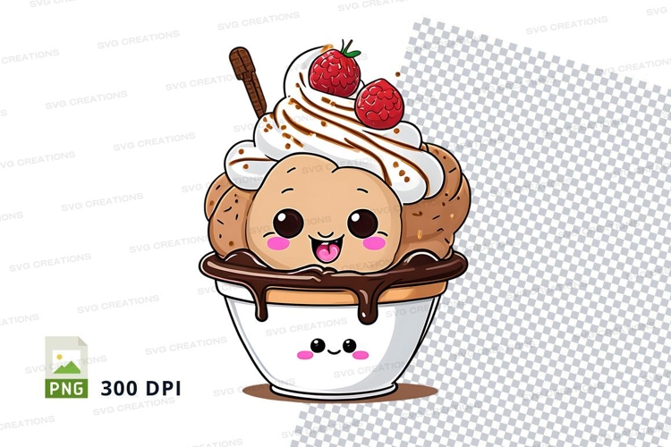 Cute cartoon ice cream bowl clipart png