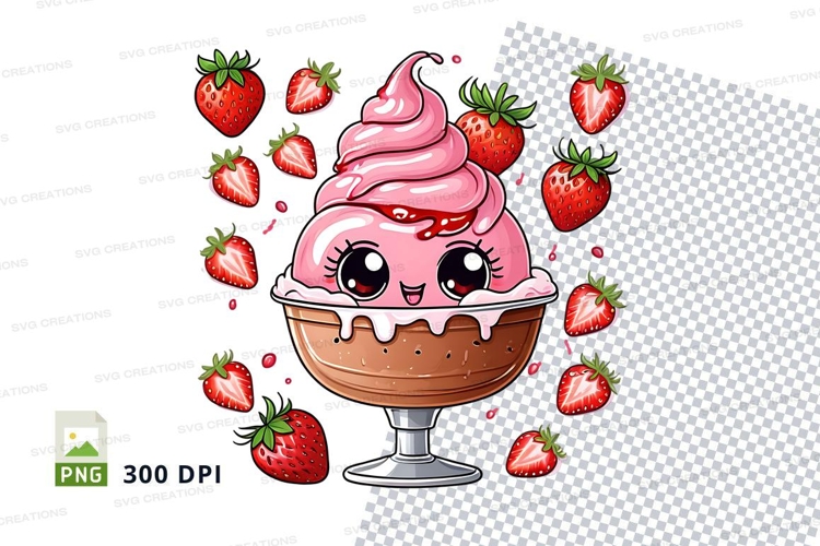 Cartoon strawberry ice cream sundae clipart png
