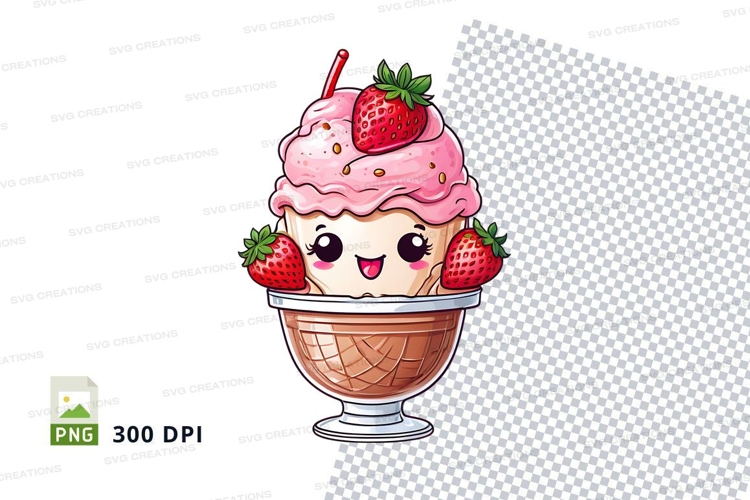 Cute strawberry ice cream in a bowl clipart png