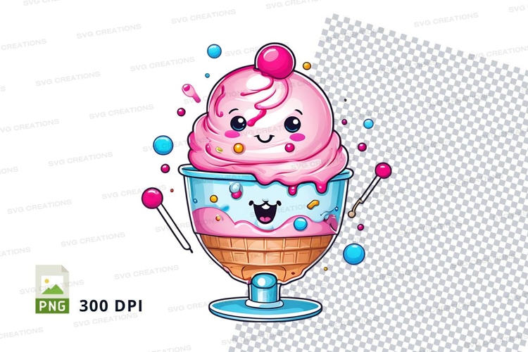 Cute cartoon ice cream in a bowl clipart png