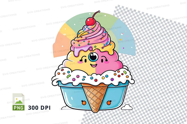 Cartoon ice cream cone with face and toppings mockup