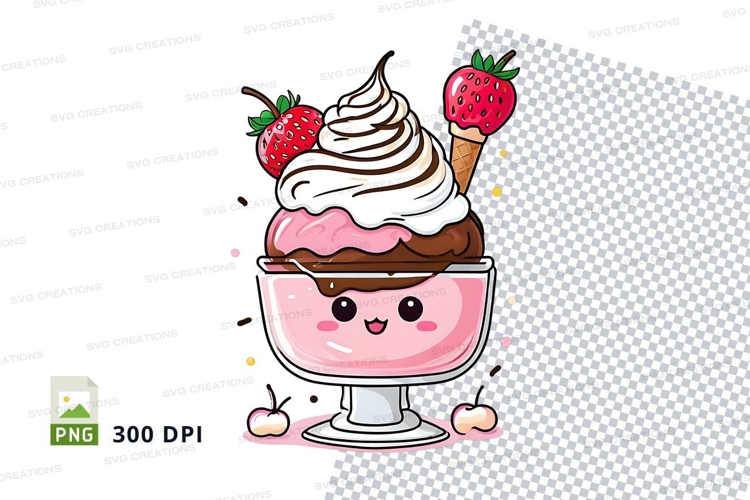 Cute cartoon ice cream sundae clipart