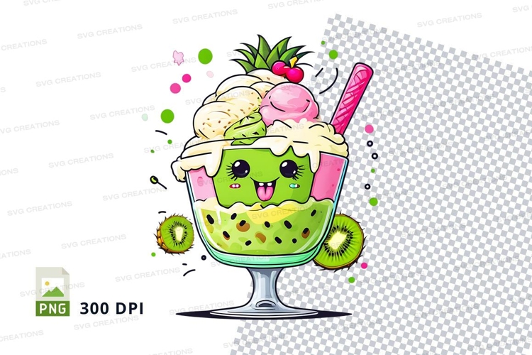 Cartoon kiwi fruit sundae clipart png