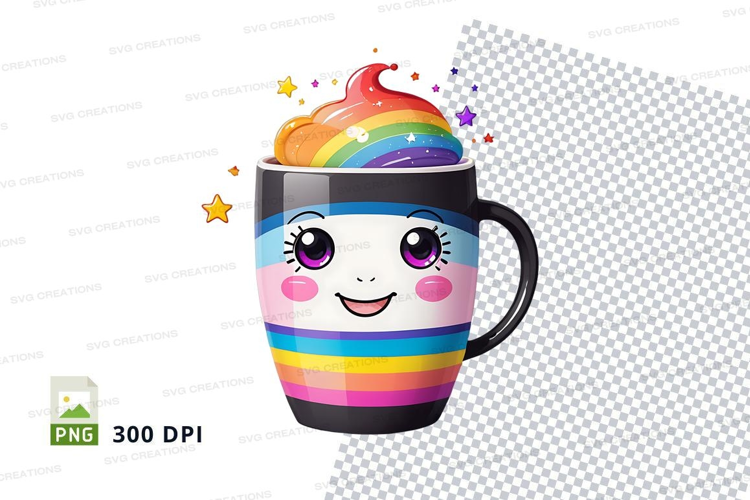 Cute rainbow mug with whipped cream topping mockup