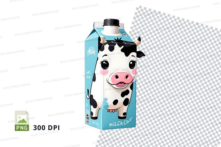 Milk carton mockup with cow illustration example image 1