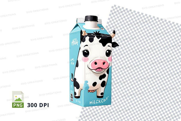 Milk carton mockup with cow illustration