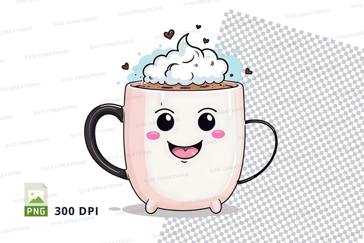 Cute cartoon mug with whipped cream and hearts mockup
