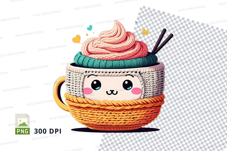 Cute cartoon sushi bowl with whipped cream mockup