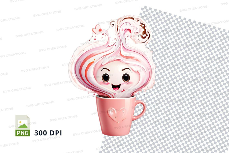 Pink coffee mug with whimsical steam design mockup