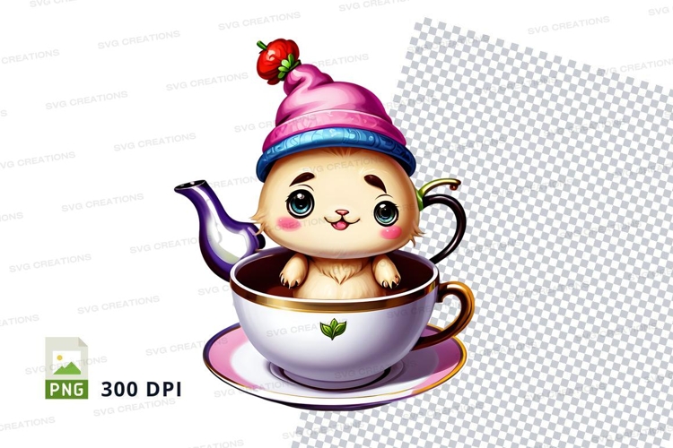 Teapot and cup clipart with cartoon character