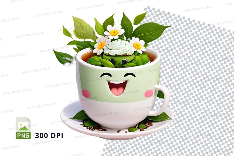 Cute smiling tea cup planter with flowers