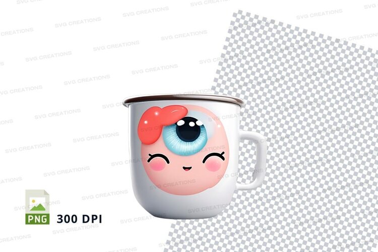 Cute cartoon face enamel mug mockup example image 1