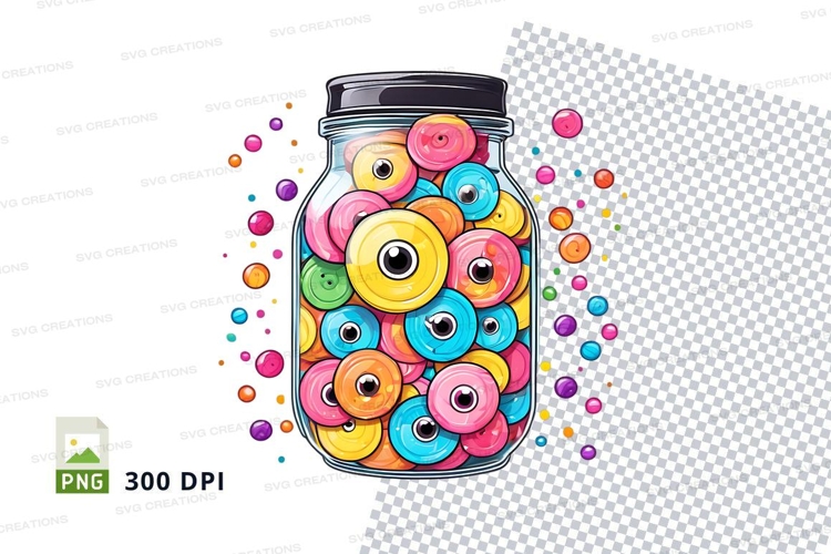 Clipart png of a jar with colorful donuts