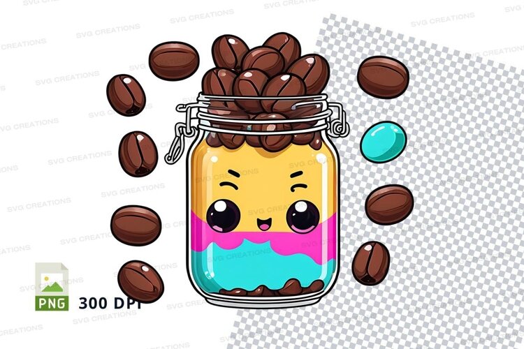 Cute kawaii coffee bean jar clipart png example image 1