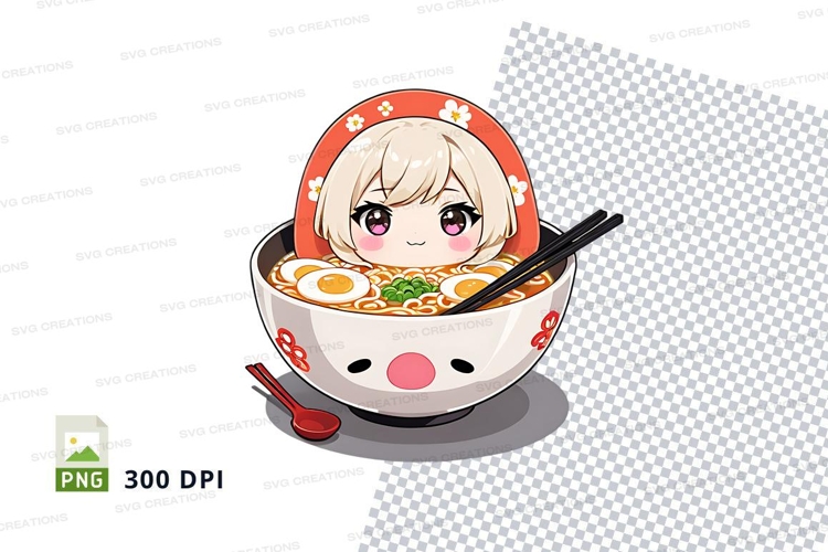 Cartoon character in ramen bowl clipart