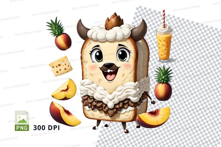 Cartoon sandwich character with fruits and drink mockup example image 1