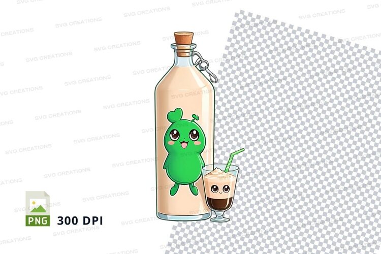 Cartoon milk bottle mockup with character example image 1