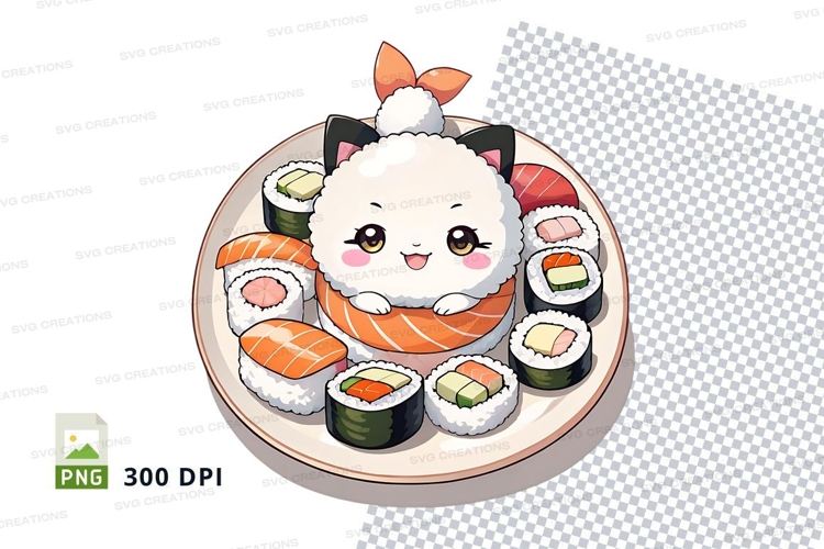 Kawaii cat sushi illustration png