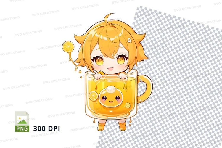 Anime character in coffee cup clipart png