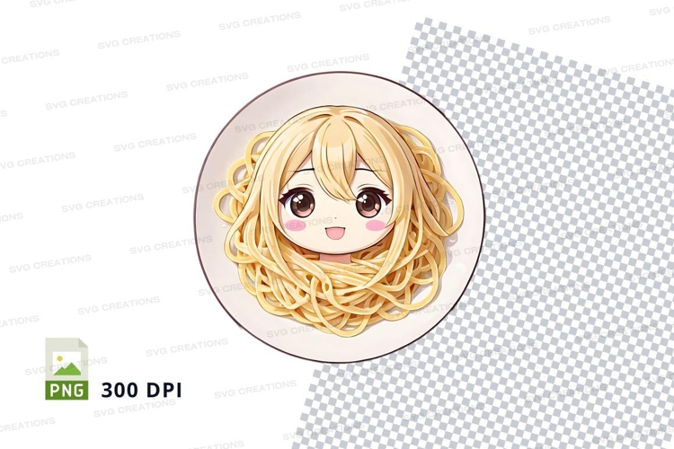 Cute anime girl spaghetti plate mockup
