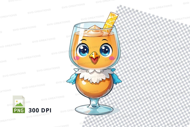 Cartoon chick in a cocktail glass mockup