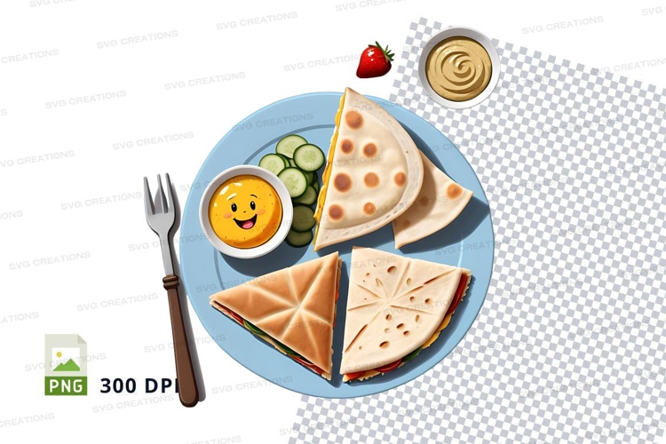 Clipart png of quesadilla lunch with cucumber and smiley sau