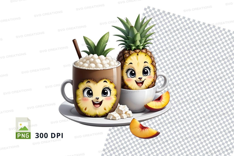 Cartoon pineapple hot chocolate mugs mockup