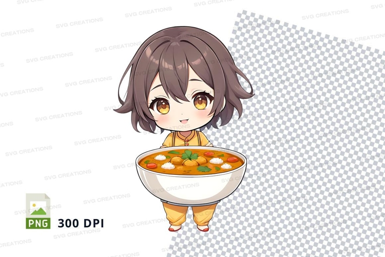 Anime character holding bowl of ramen mockup