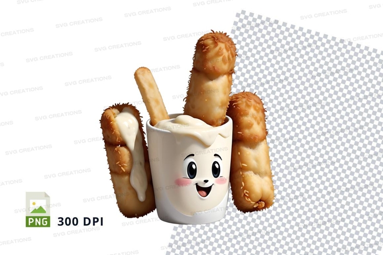 Cute cartoon character mug with breadsticks