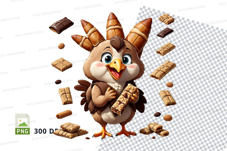 Cartoon owl character holding snack bar mockup