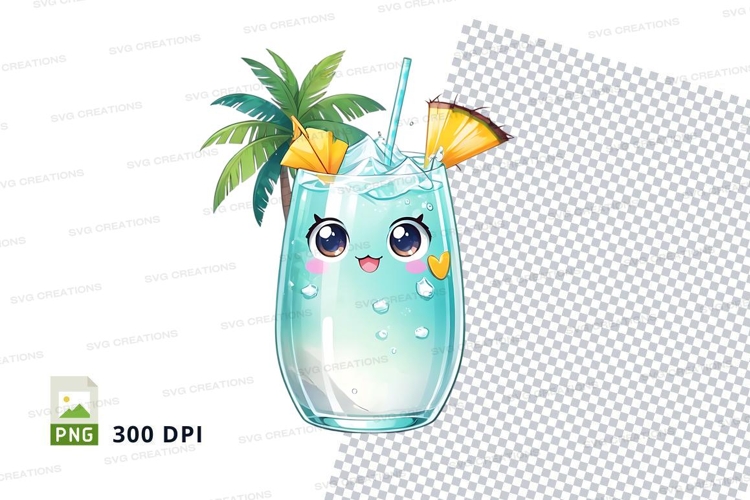 Cocktail glass mockup with palm tree and pineapple slice