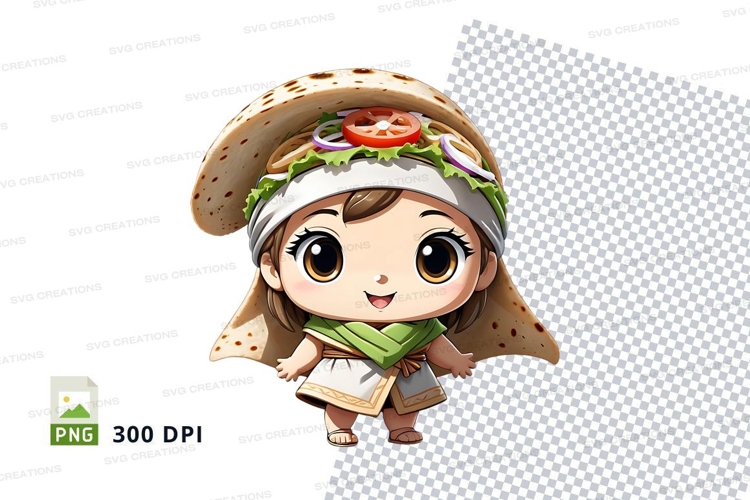 Cartoon girl wearing taco hat t-shirt mockup