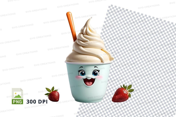 Cartoon ice cream cup with strawberries mockup