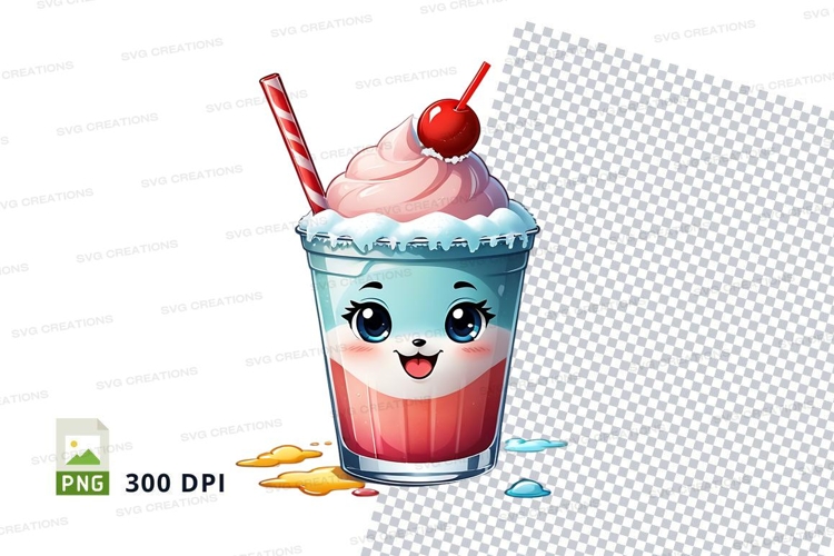 Cute milkshake clipart with face and cherry topping